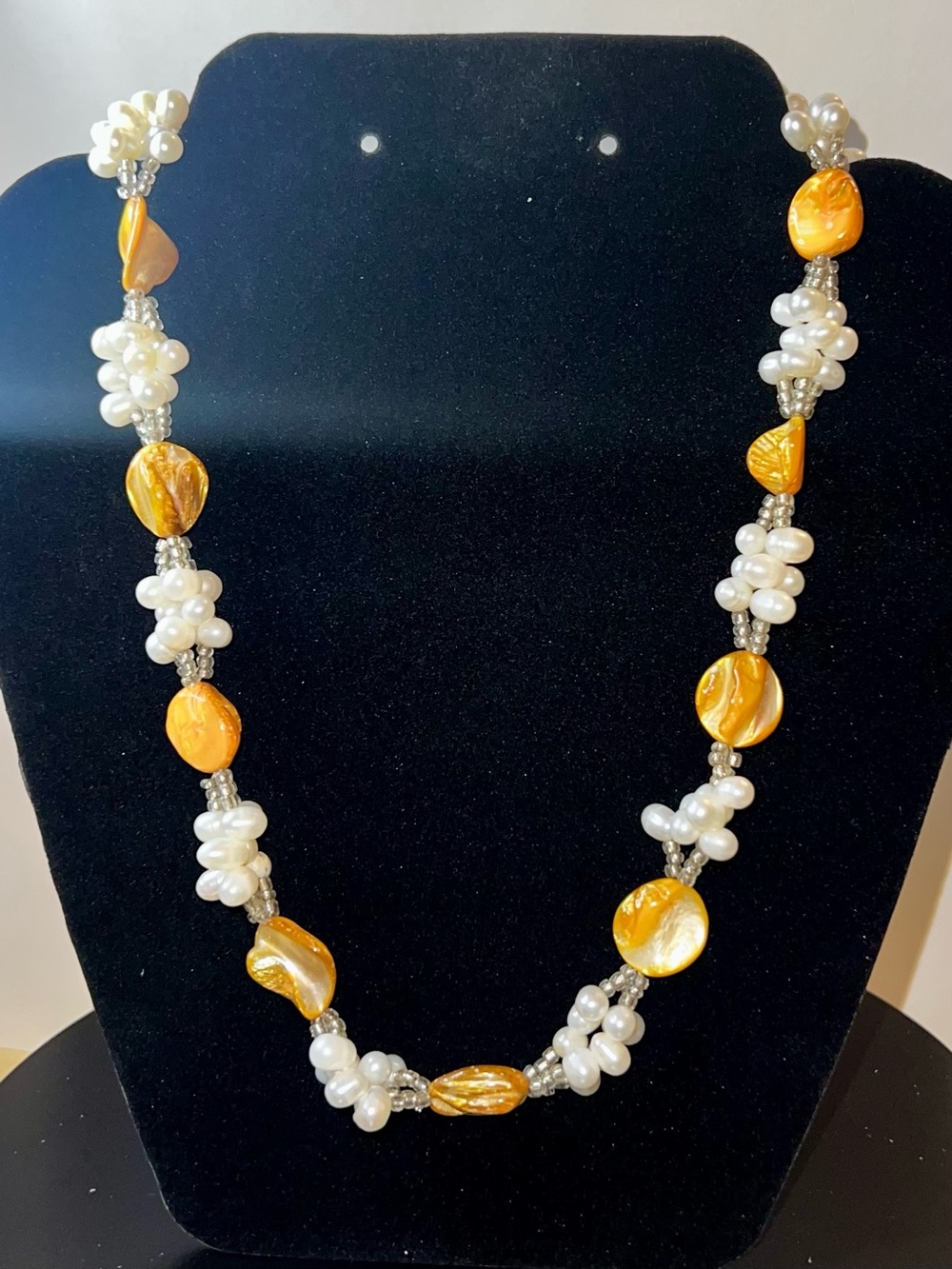 Gold Shell & White Pearl Cluster Necklace